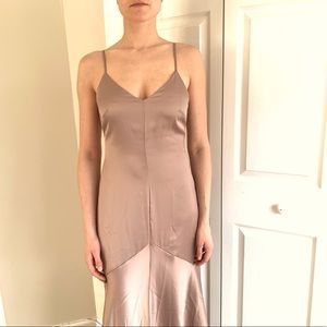 Lulus Luxury Long Beige/silver Silky shiny Dress